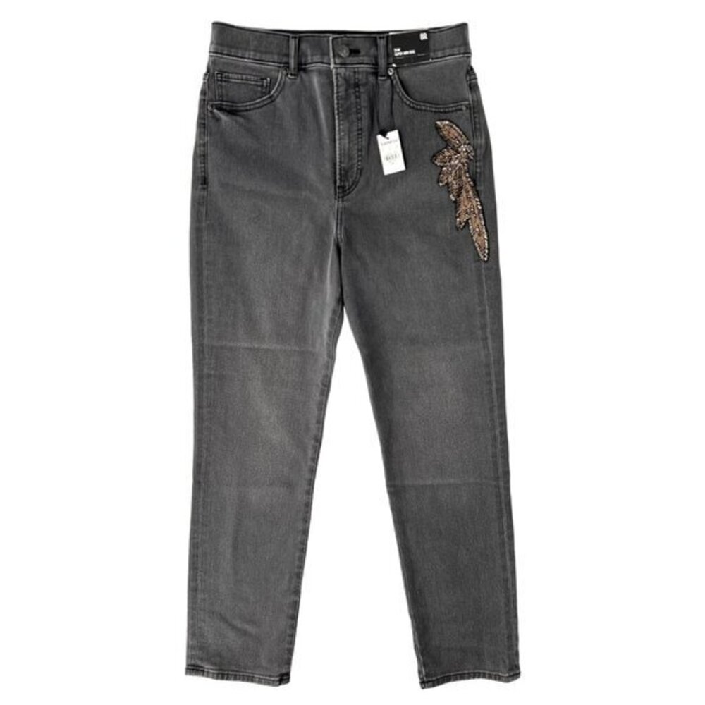Express Slim Super High Rise Womens Jeans Size 8 Gray Denim Stretch Embellished